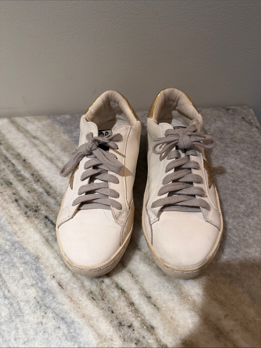 Women’s White Sneakers with Gold Accent